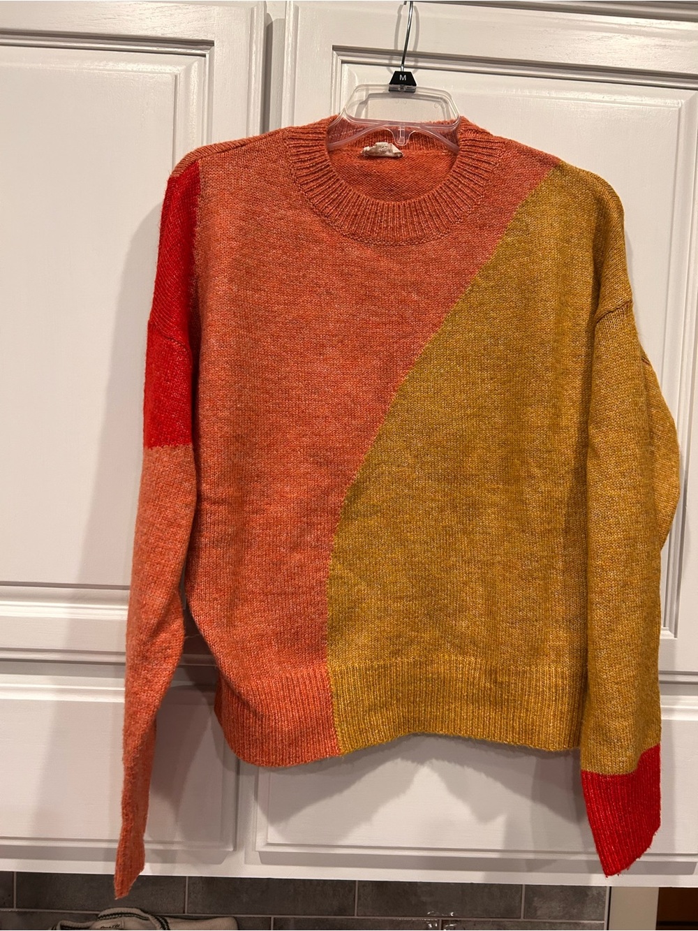 Hem & Thread Orange, Mustard & Red Colorblock Crewneck Sweater